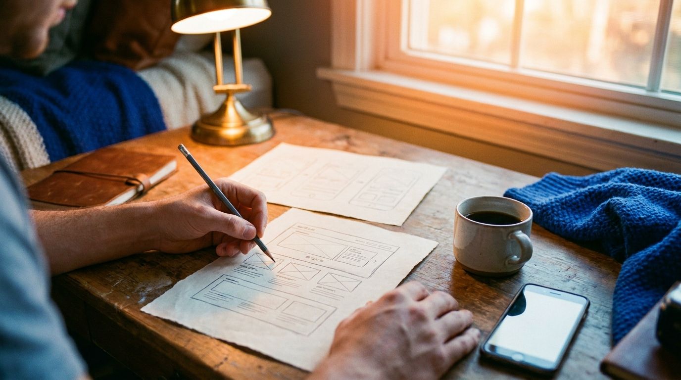 Schetsen van een website-ontwerp op papier